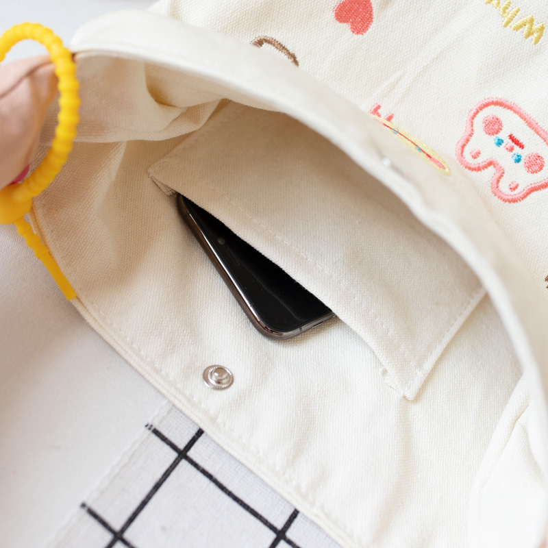 2022 New Original Embroidery Handbag Canvas Bag Female Student Lunch Box Bag School Work Hand Bag Small Cloth Bag