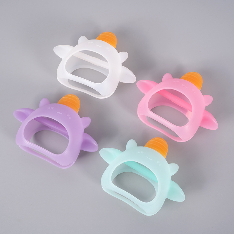 manufacturer baby teething stick cartoon hand-catching deer baby anti-eating soft hand teether gloves edible silicon teether