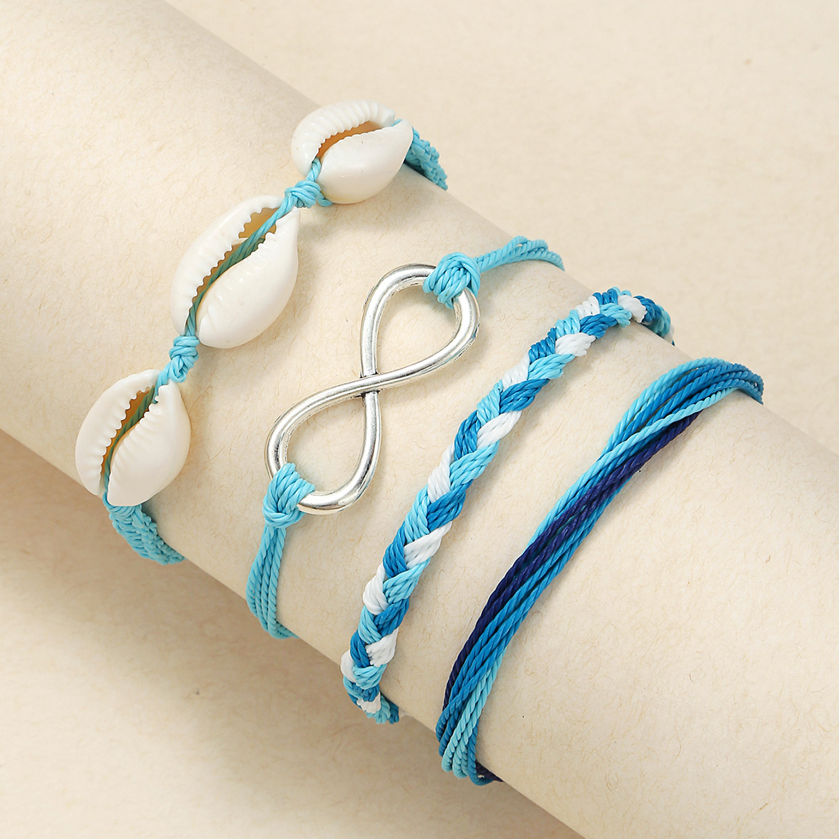 亚马逊热销欧美跨境蜡线手工编织海洋度假贝壳可调节友谊手链