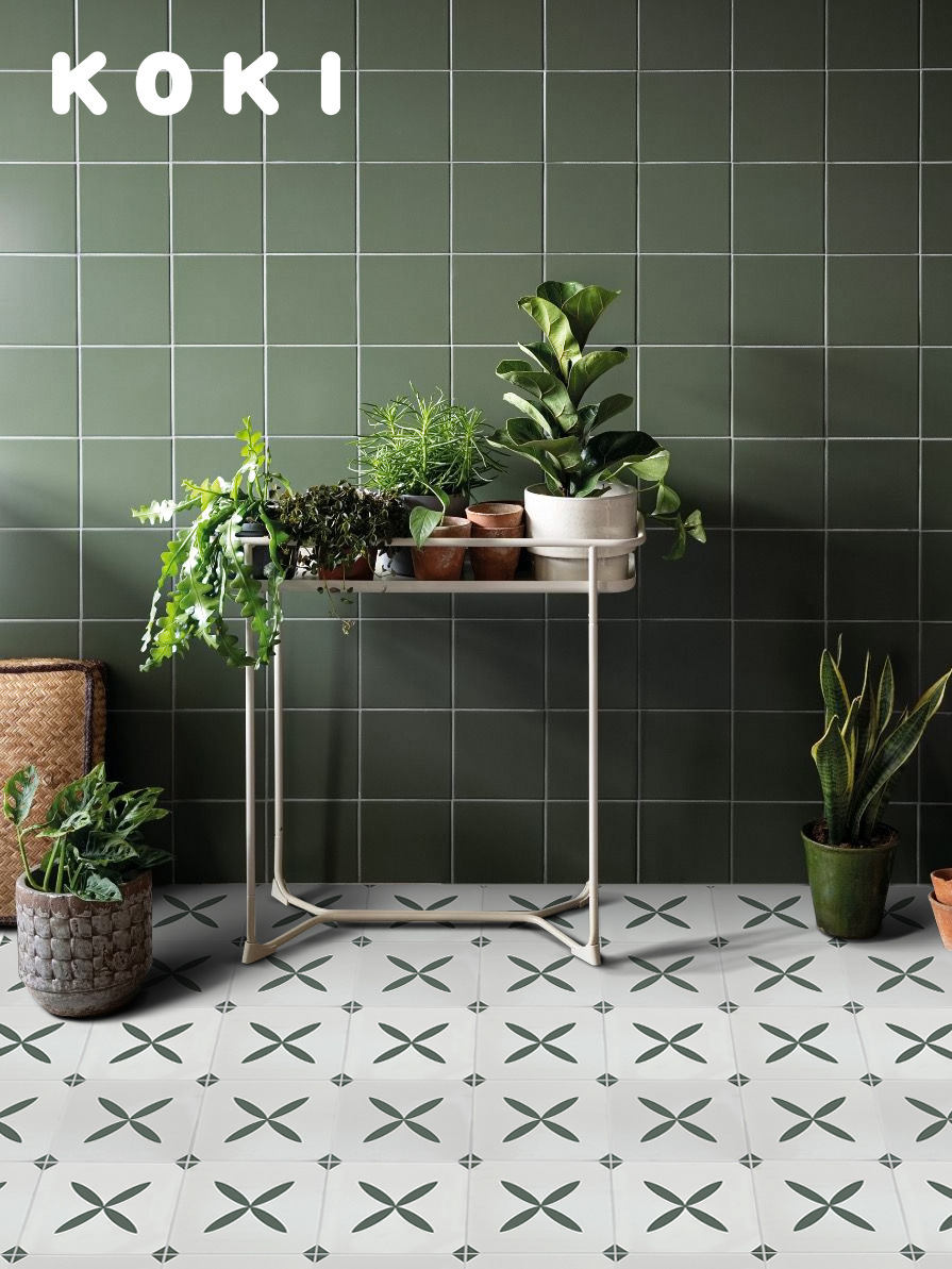 法式复古黑白色四叶花地砖厨房装饰墙砖阳台玄关浴室200全瓷花砖