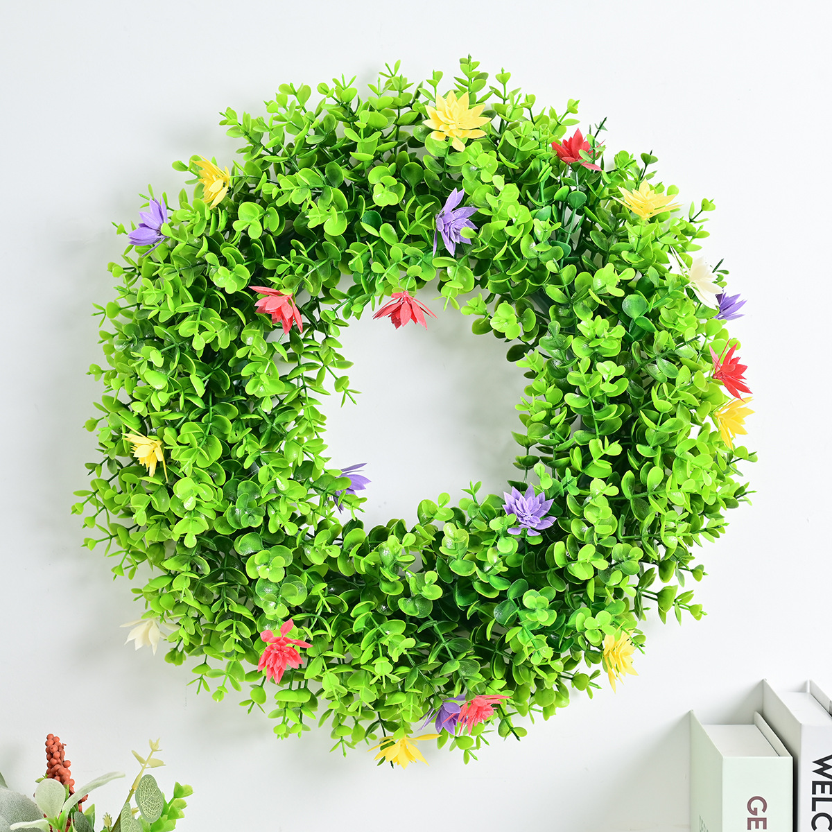 跨境新品春季花环仿真花草田园风花园栅栏门挂节日挂饰家居装饰品