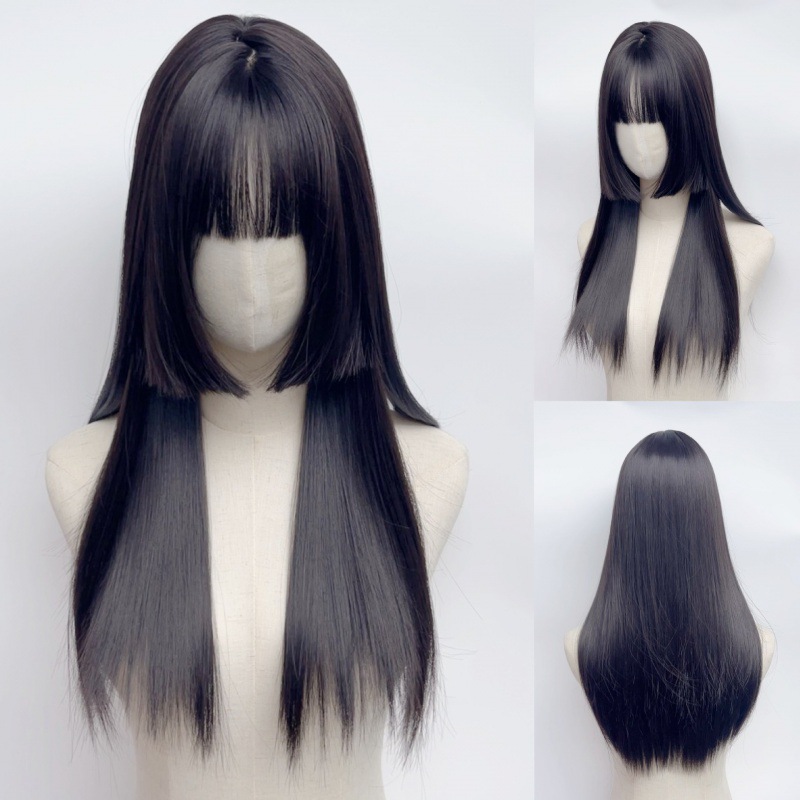 假发女生长直发黑棕色空气刘海黑长直自然气质女直发全头套式