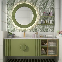 复古绿浴室柜组合轻奢北欧卫浴牛油果绿洗漱台收纳柜小红书浴室柜