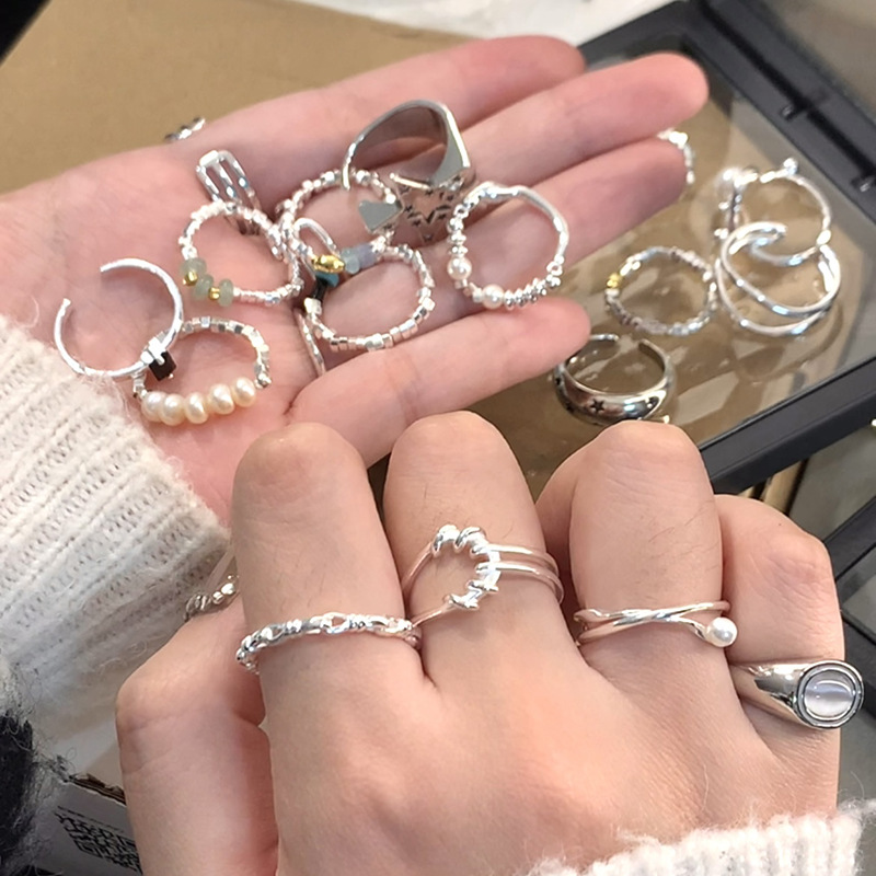 xiaohong book blogger same style accessories ring niche design high-grade elastic rope broken silver ring female simple style