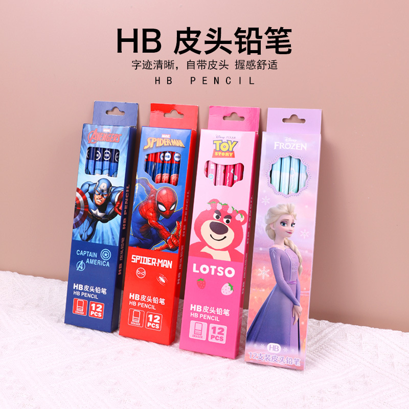 disney round brush pot cartoon children‘s pencil elementary school supplies prize gift hb pencil 12 pcs boxed