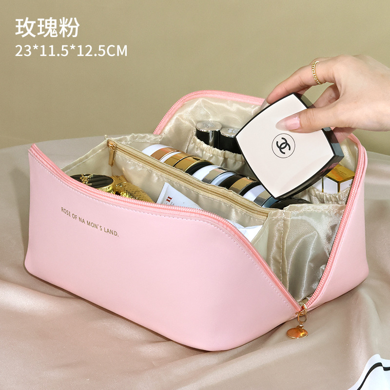 INS Style PU Leather Pillow Cosmetic Bag Wholesale Large Capacity Travel Portable Wash Bag Cosmetics Storage Bag