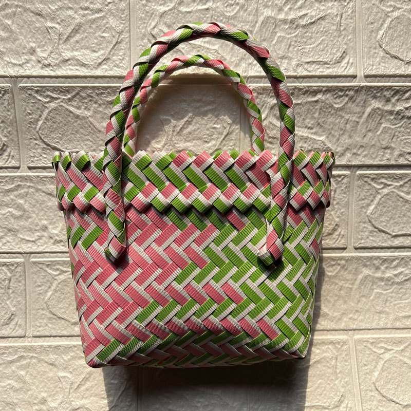 Fashionable Simple Woven Portable Belt Handle Basket Vegetable Basket Straw Bag New Ins Style Pastoral Shopping Basket