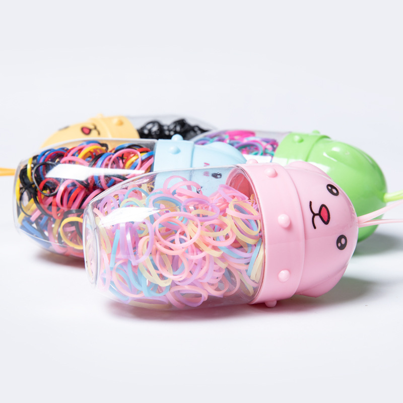 Cartoon Cute Dog Bottle Disposable Rubber Band Color Rubber Band Children's Hair Band Tie-up Hair Does Not Hurt Hair Thickening