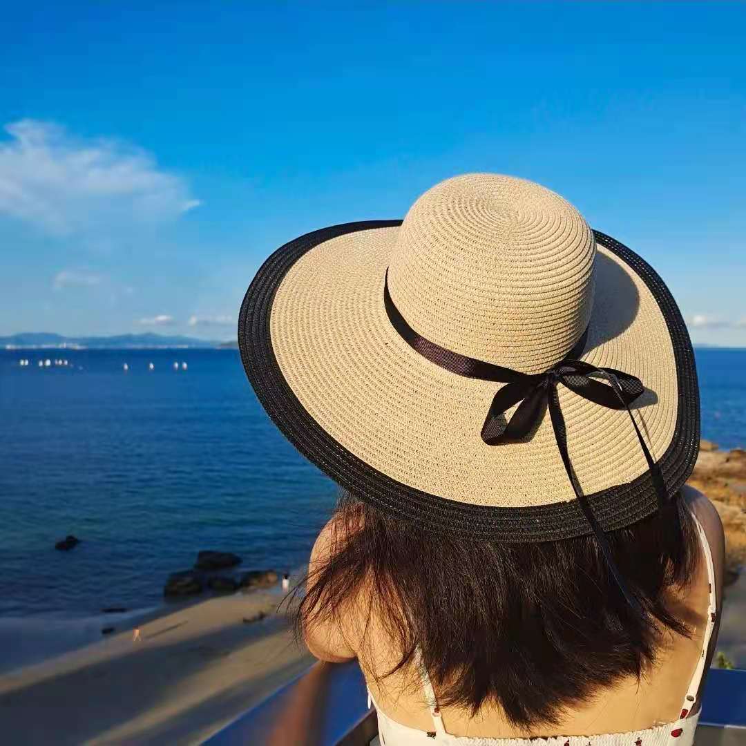 Straw Hat Women's Summer Seaside Stylish Casual Vacation Beach Broad-Brimmed Hat Korean Style All-Matching Sun Hat Sun Protection Sun Hat