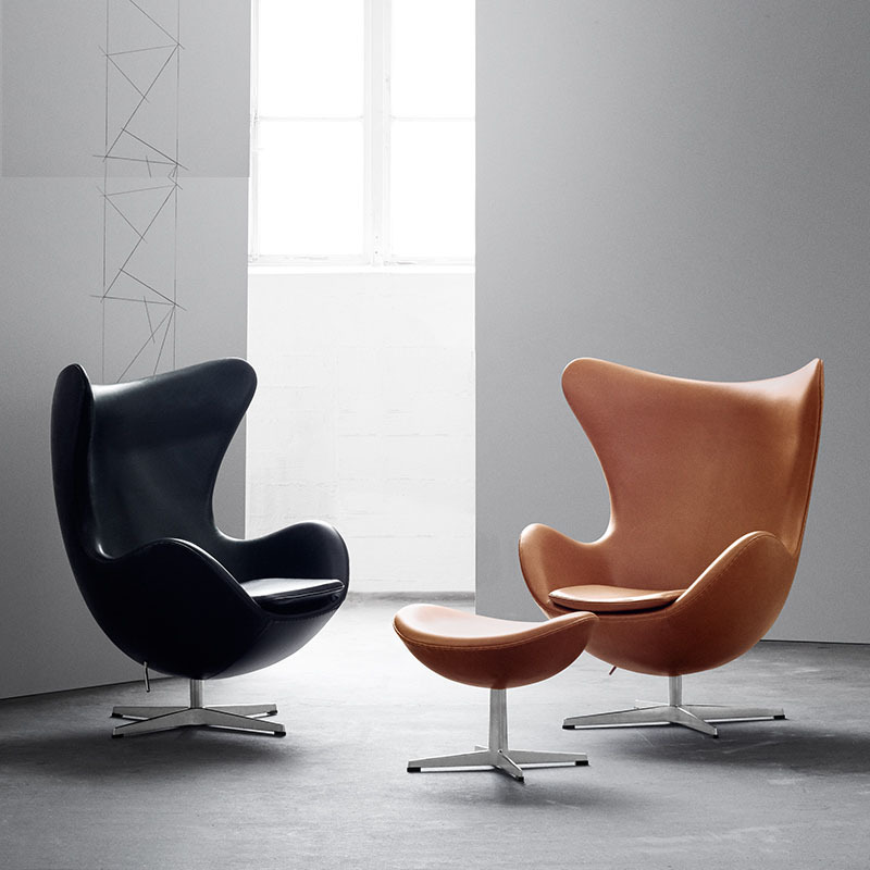 喜鸟意式极简蛋椅北欧头层牛皮现代真皮简约设计师轻奢旋转休闲椅