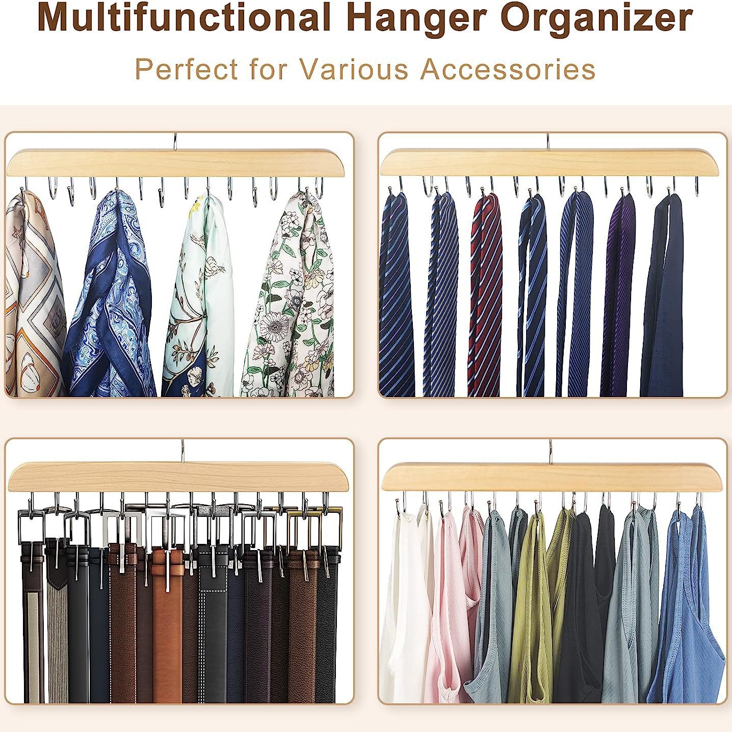 Solid Wood Belt Storage Rack Household Belt Tie Hook Hanger Underwear Sling Multi-Functional Solid Wood Tie Rack