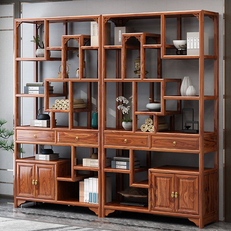 中式实木架古董陈列柜茶叶茶具柜组合榆木多宝阁客厅隔断