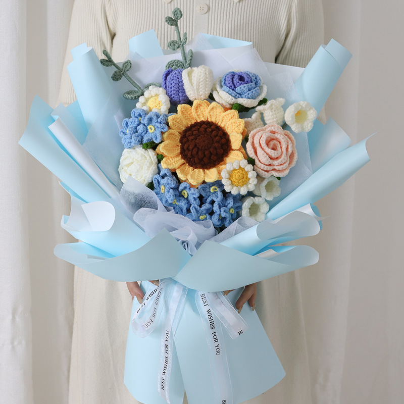 diy创意花束针织编织仿真花花束包装纸材料包套装手工情人节礼物