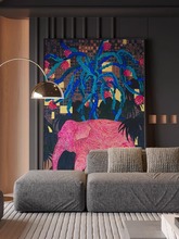 好粉色的现代儿童房寓意大象后面沙发动物壁画客厅装饰画玄关挂画