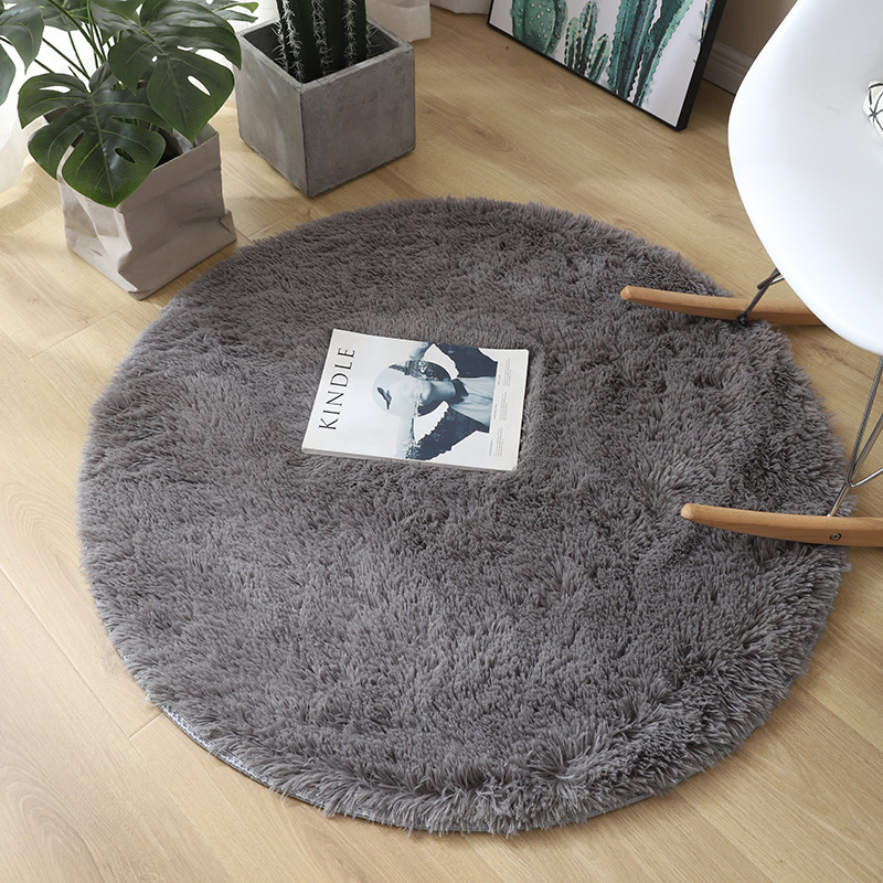 Factory Direct Sales Wholesale Monochrome Silk round Filament Living Room Coffee Table Sofa Bedroom Bed Front Floor Mat Household Stain Resistant