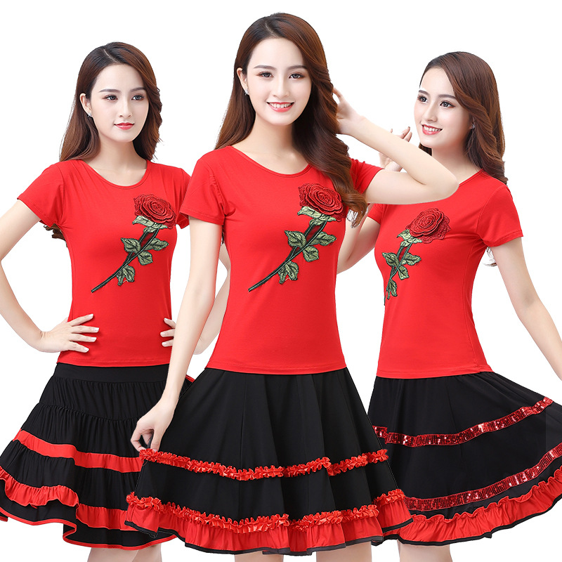 广场舞服装新款运动套装女夏中老年大妈跳舞衣服舞蹈服套裙两件套