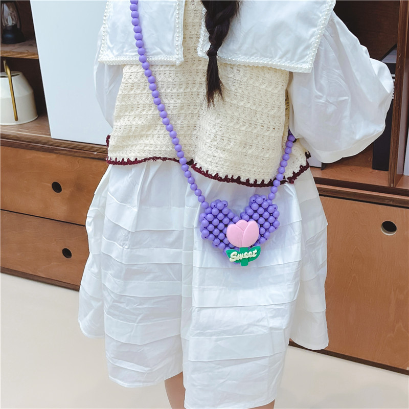 2023 New Children's Accessories Backpack Cartoon Love Beaded Shoulder Messenger Bag Fashionable Princess Lipstick Pack Wholesale