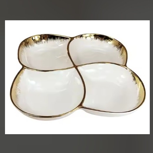wholesale high-end sweep gilt edging porcelain plum blossom four grid plate golden edge ceramic snack plate