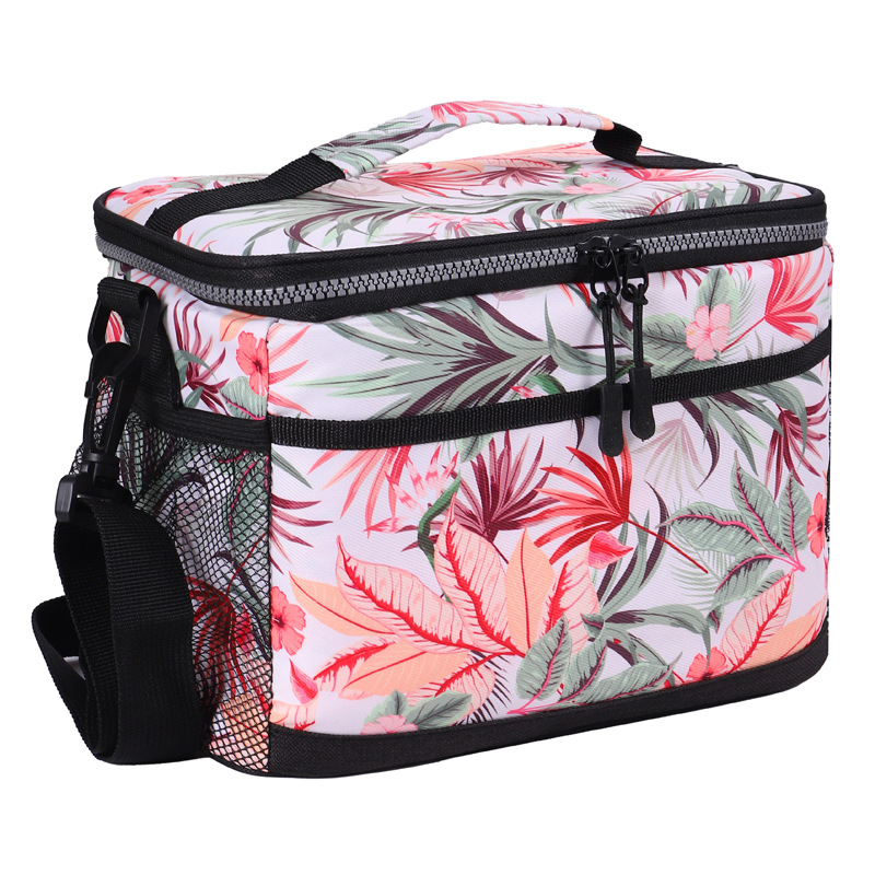 Digital Printed Flowers Pattern Insulated Bag Outdoor Portable Lunch Bag Camping Cold Preservation Ice Pack Portable