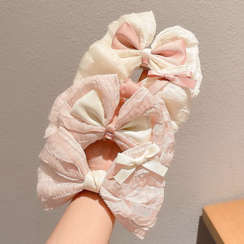 大号粉色蝴蝶结儿童发夹女2024新款后脑勺弹簧夹子头饰一字夹发卡