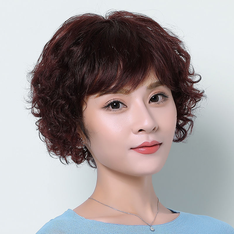 真发假发女短发逼真自然中老年假发短卷发送妈妈款商务女士假短卷