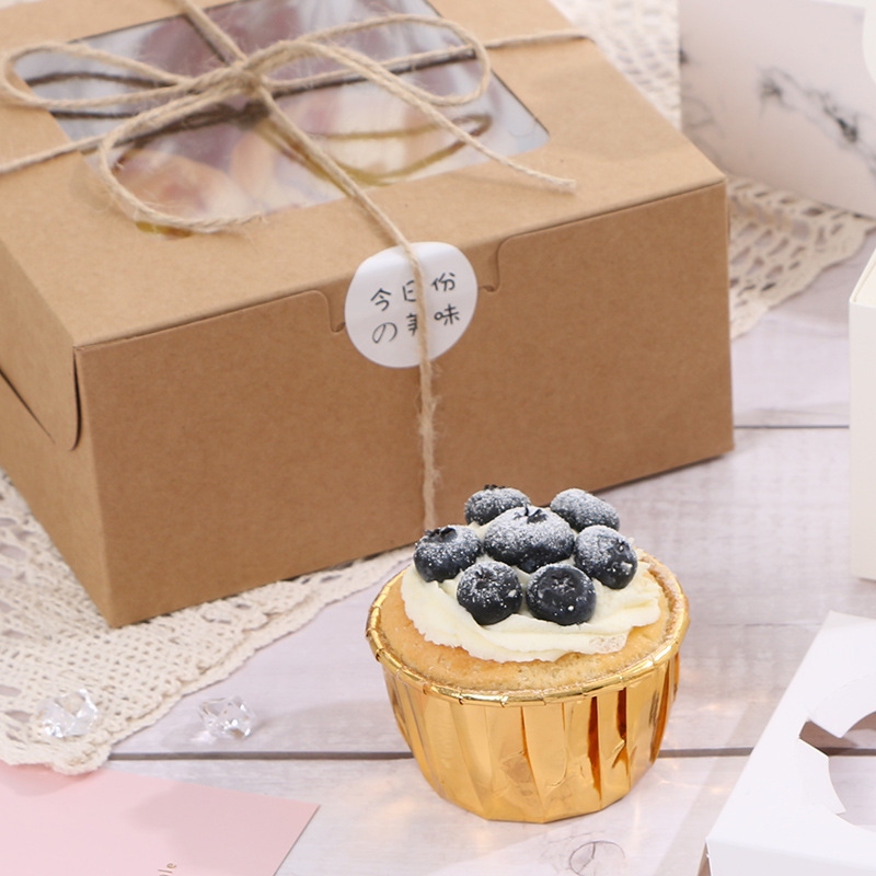 圆形纸杯蛋糕盒蛋挞盒子手提马芬杯子小蛋糕一次性西点包装盒开窗