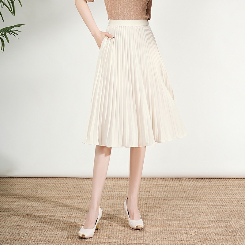 品牌2024夏季新款百褶裙时尚高腰休闲气质女士裙子高端真丝半身裙