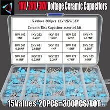 300PCS15种规格 1KV/2KV/3KV 0.1nF-22nF高压陶瓷盘式电容器配套