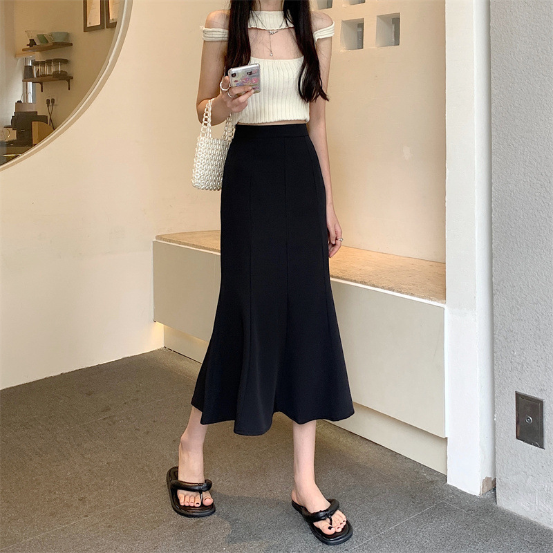 今年流行2024早春新款高腰显瘦小个子荷叶边中长款包臀鱼尾半身裙