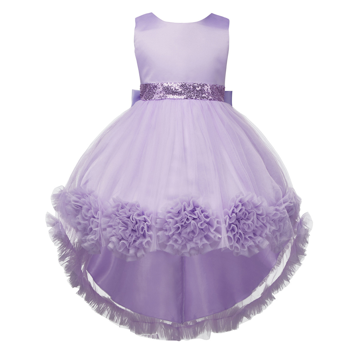 外贸新款童装儿童纯色无袖公主裙女童花朵拖尾礼服裙蓬蓬裙连衣裙