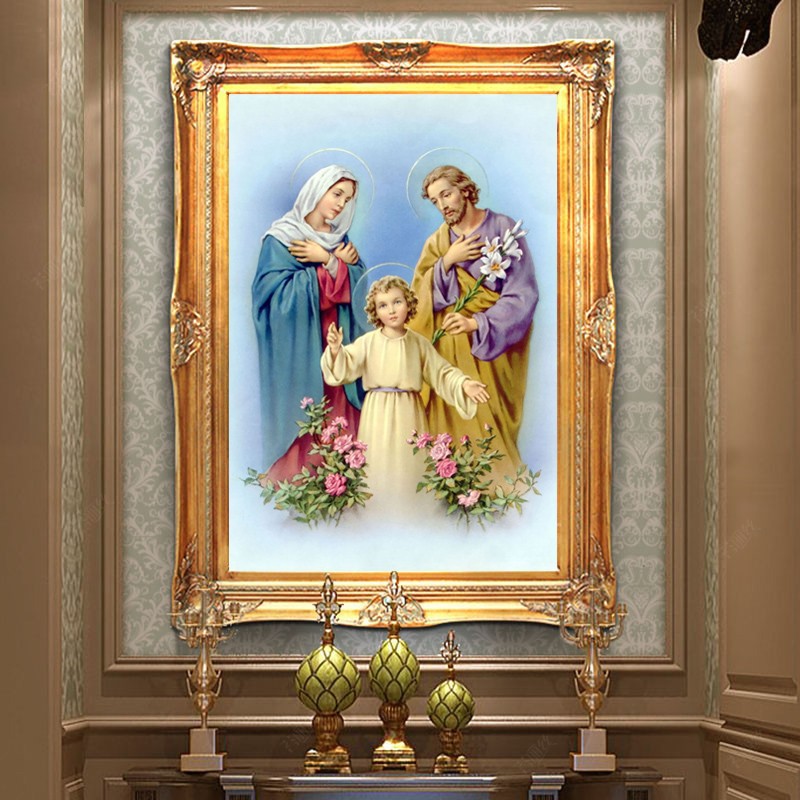 普清圣家庭钻石画满钻客厅基督教神爱世人钻石绣新款玄关信仰耶稣