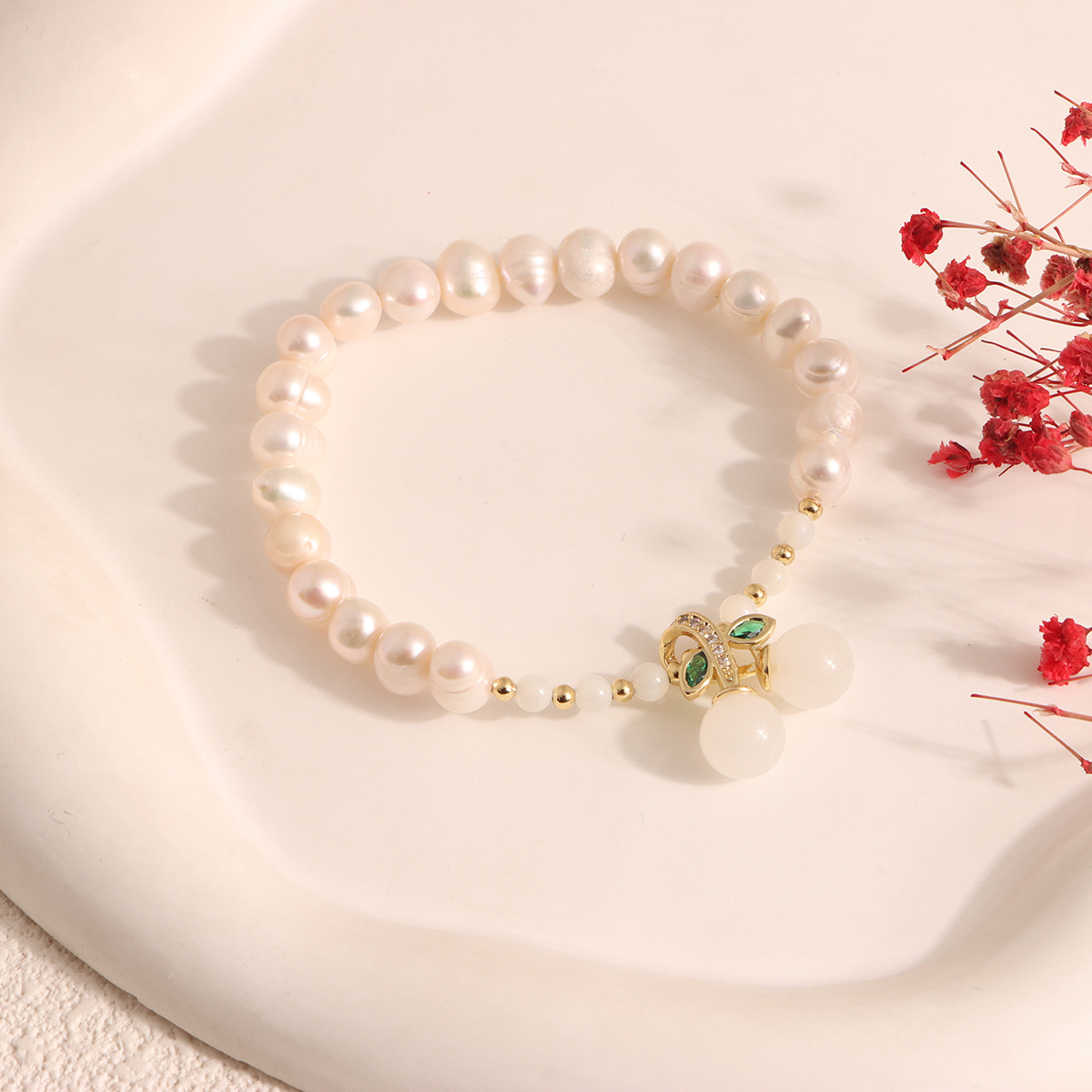 霓娜新款清新甜美轻奢简约白玉樱桃淡水珍珠项链-阿里巴巴