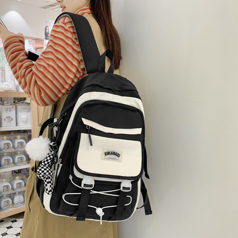 2023 New Backpack Women's Ins Fresh Portable Trolley Case Backpack Korean Style Color Matching Cross Rope Middle School Student Bag