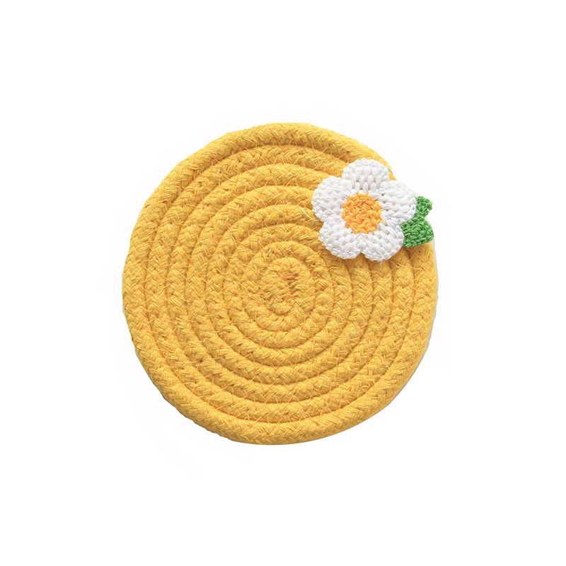 批发日韩风简约田园风隔热垫ins小花杯垫餐垫棉线 编织棉绳碗垫