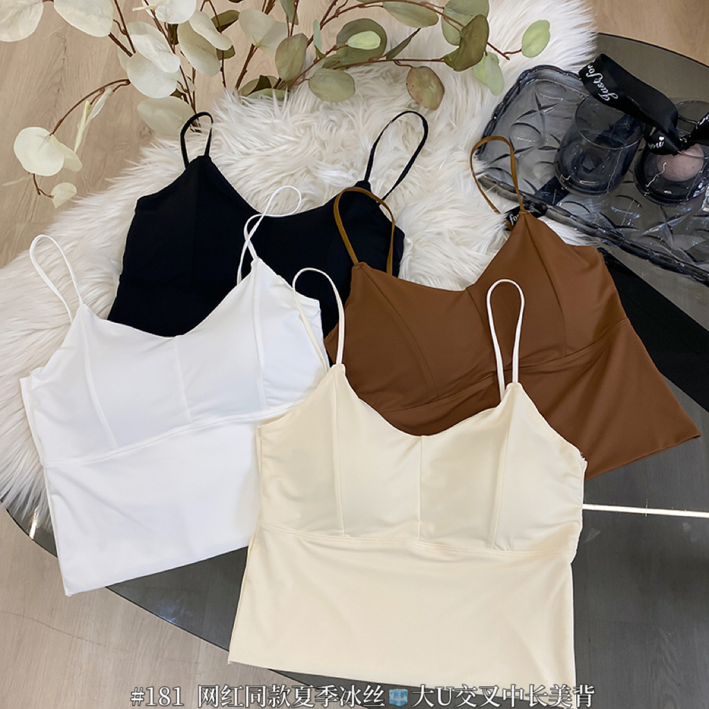 summer new hot girl ice silk tube top underwear back cross inner wear outer wear beauty back small spaghetti-strap camisole top women