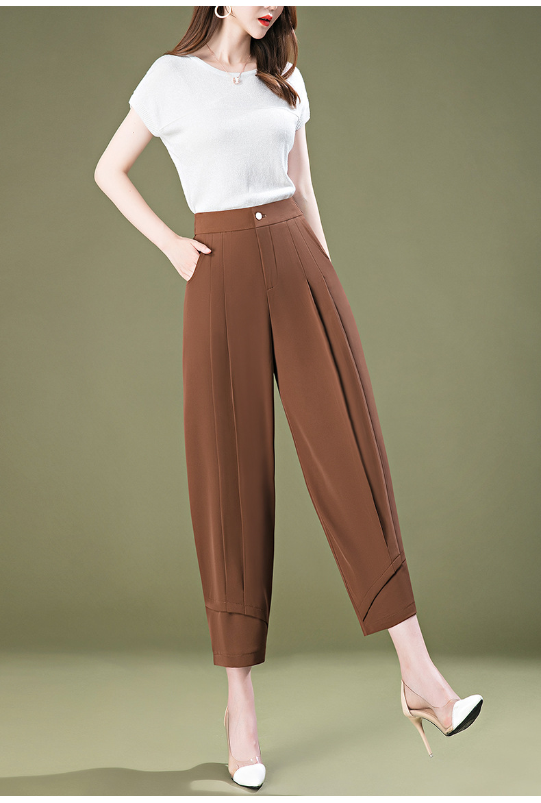 哈伦裤女夏季冰丝薄款松紧高腰萝卜裤宽松垂感白色九分灯笼裤女裤