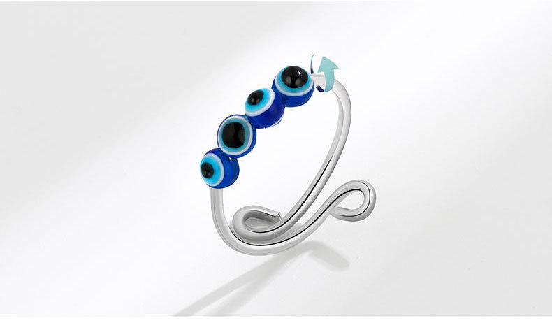 欧美跨境新品鱼眼珠戒指女焦虑解压可转动戒指微动珠旋转戒指女士