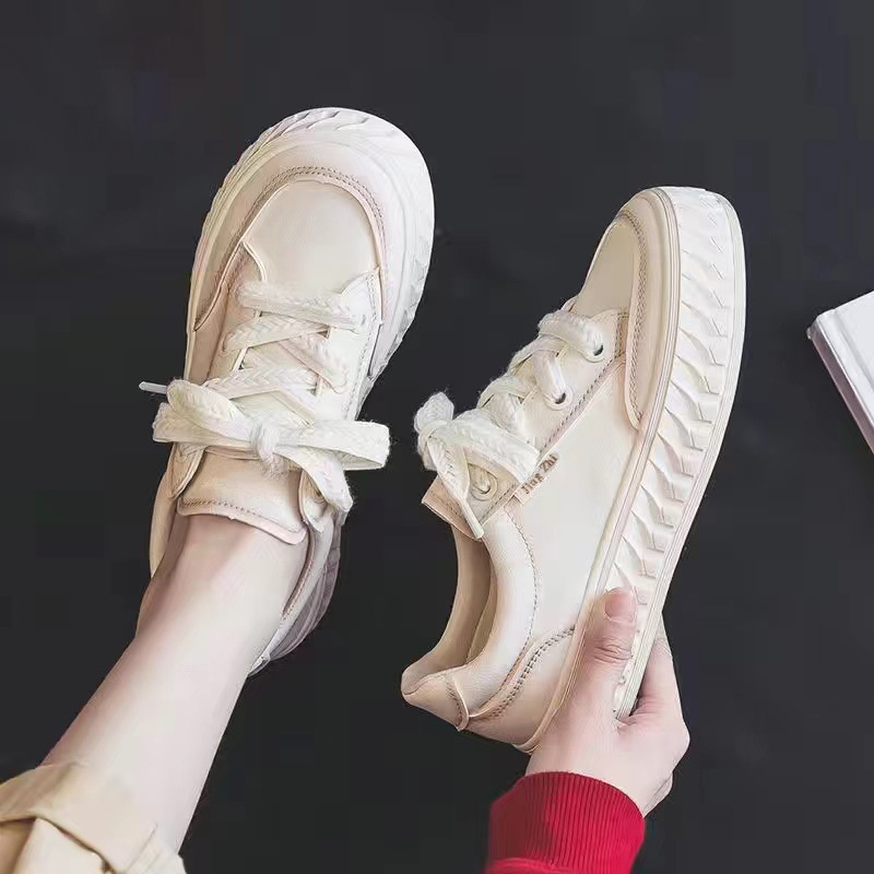 2023 New Four Seasons All-Matching Sneakers Breathable Leather Low-Top Casual Trendy Shoes Women's Korean-Style Fashionable Platform Shoes