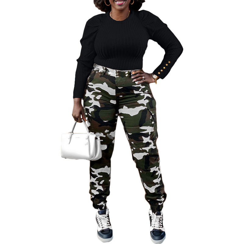 D8635 New Product AliExpress Amazon Independent Station European and American Fashion Women's Wear Camouflage with Cotton Tapered Overalls Women Clothes