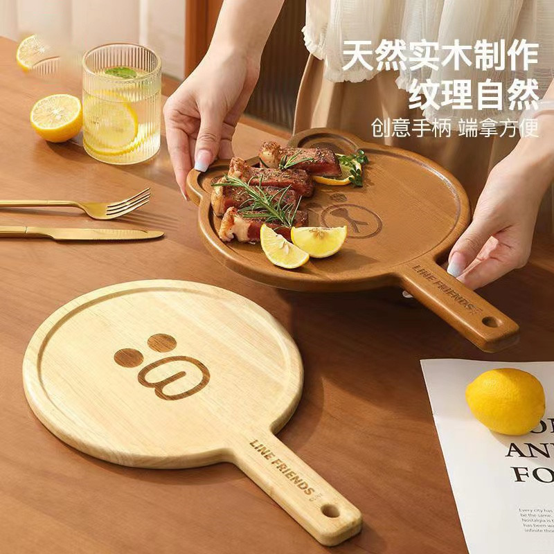 Wooden Household Pizza Plate Bread Plate Oak Cartoon Dinner Plate Children's Tableware Tray Kindergarten Wooden Plate