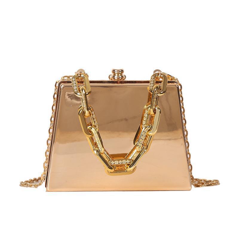 Metal Small Bag 2023 European and American Fashion Shiny Surface Retro Textured Ins Internet Celebrity Girl Chain Shoulder Box Bag