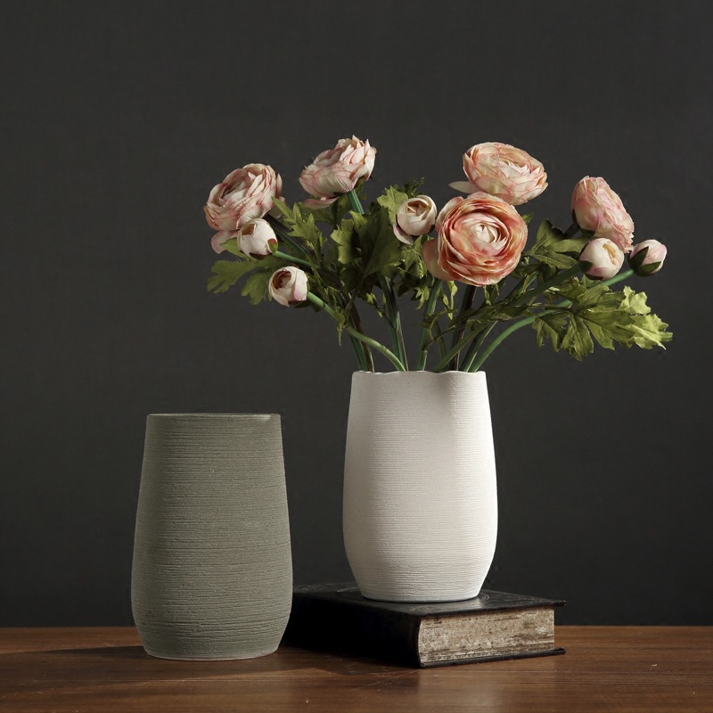 个性简约插花陶瓷花瓶摆件 黑白灰北欧餐桌台面装饰收纳花瓶