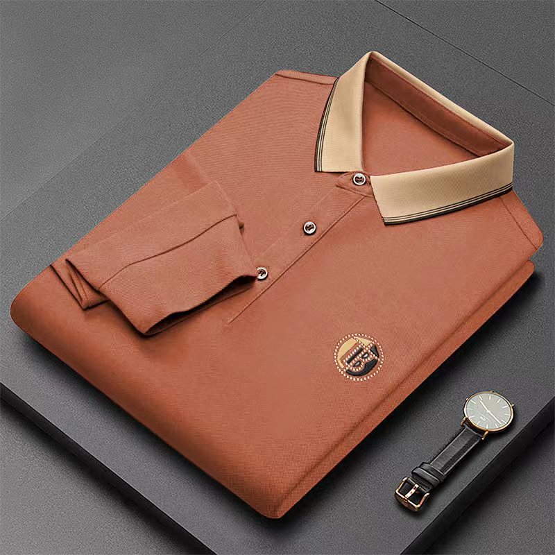 Spring and Autumn New Men's Long-Sleeved Polo Shirt Casual Loose Lapels Embroidered T-shirt Business Breathable Top Men's Clothing