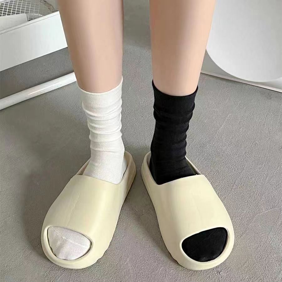 Cream White Bunching Socks Women's Mid-Calf Ins Trendy Spring and Autumn Seamless Socks Black Summer Thin Confinement Long Socks