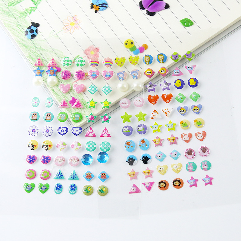 Cross-Border Children's Three-Dimensional Stickers Girls' Earrings Stickers DIY Colorful Crystals Stickers Nail Sticker Decorative Sticker Crystal Epoxy Stickers