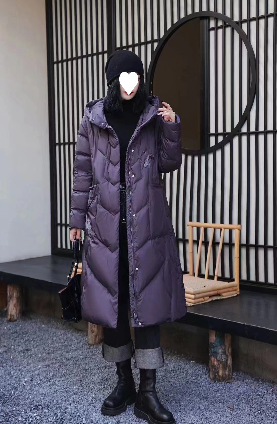 2023冬季复古国风刺绣羽绒服 宽松连帽长款90绒白鸭绒保暖外套女
