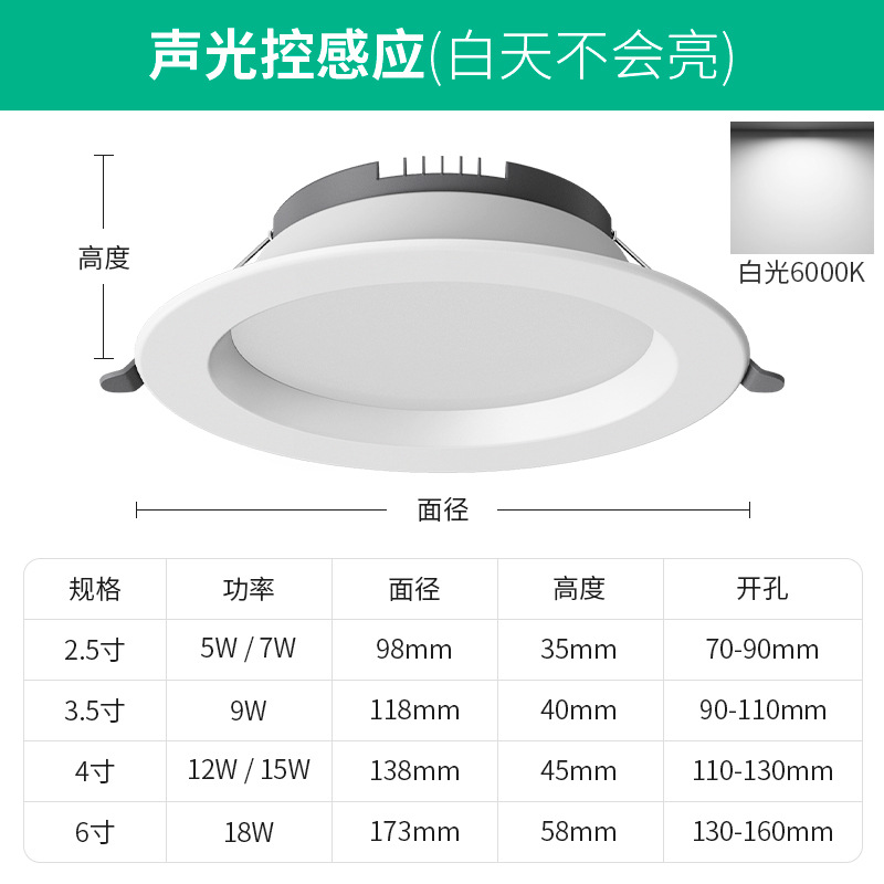 Led Human Body Induction Downlight Intelligent Radar Induction Embedded Ceiling Lamp Aisle Stairs Corridor Aisle Spotlight