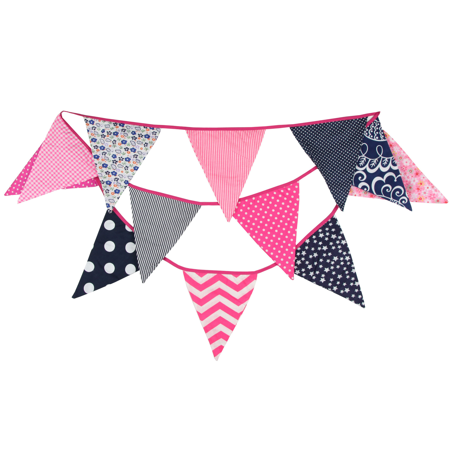 大尺寸玫红棉布三角旗儿童生日装饰挂旗婚庆用品外贸热销