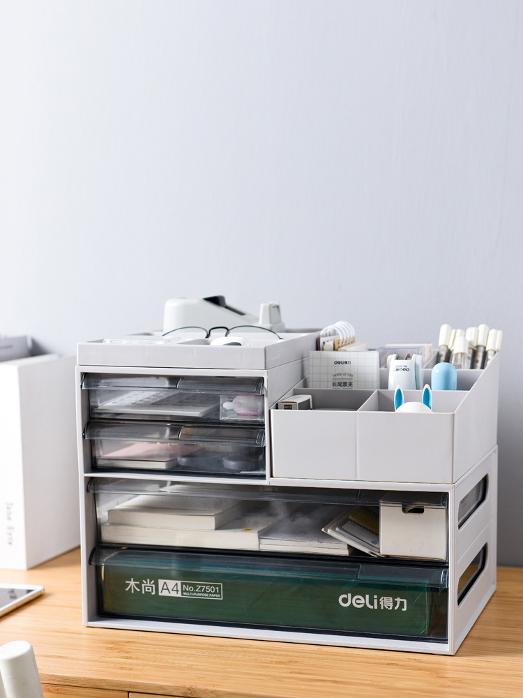 办公桌面收纳盒塑料抽屉式收纳柜办公室置物架用品文件储物整理箱