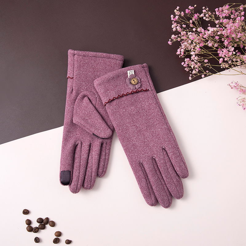 Winter Dralon Simple Warm Gloves Outdoor Riding Light Board Windproof Women's Touchscreen Gloves Cold-Proof Flower Gloves